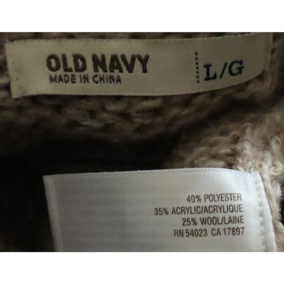 Vintage Y2K Old Navy Beige Brown Wool Poncho Womens Cable Knit Collar Large - Picture 7 of 9